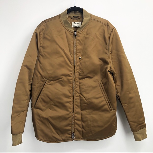 Acne Studios Men Mylon Matt Satin Bomber Jacket MA-1 Zip Up Brown Tan Size 48 - Picture 3 of 11